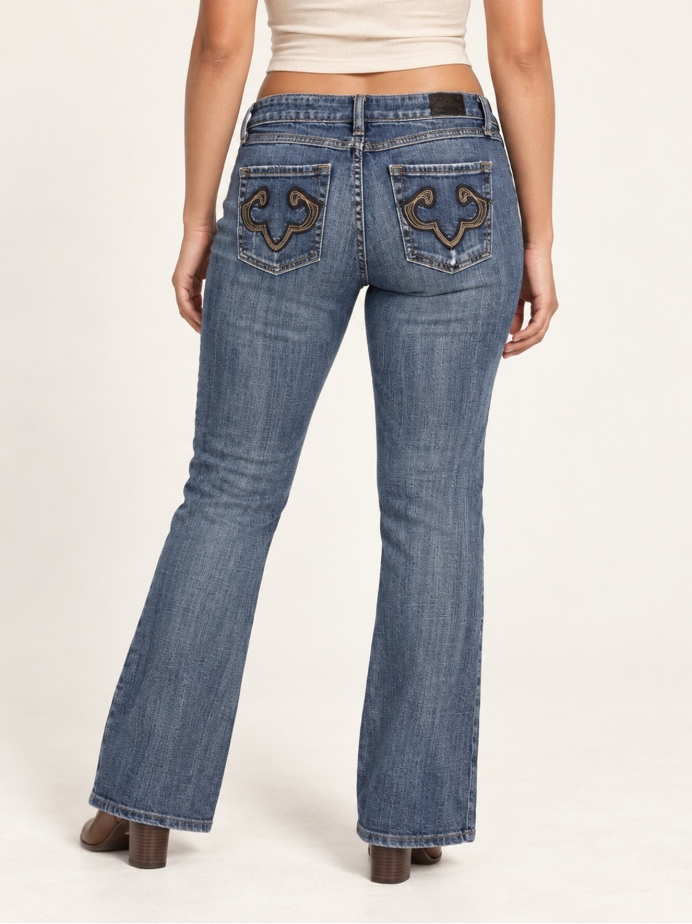 Express ReRock Kiki Bootcut Jeans 32x30 Y2K Embroidered Medium Wash